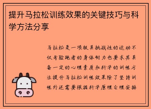 提升马拉松训练效果的关键技巧与科学方法分享