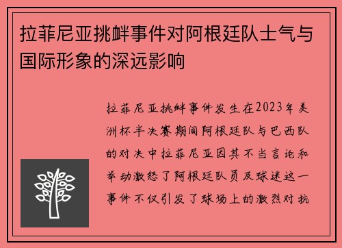 拉菲尼亚挑衅事件对阿根廷队士气与国际形象的深远影响